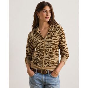 Lauren Ralph Lauren Zebra Print Zip Hoodie Jacket Womens Sz L Brawn Tan U